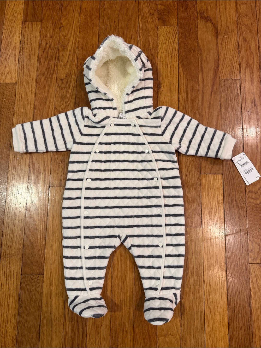 Nordstrom Striped Hooded Footed One-Piece in Navy and White